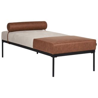 Beliani Beliani - Chaise Longue Elegante Patas De Hierro Negras Muebles De Sala De Estar De Lino Sint&eacute;tico Y Piel Sint&eacute;tica Beige Claro Y Marr&oacute;n Malmos