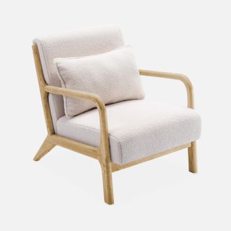 Sweeek Sweeek - Sill&oacute;n Escandinavo De Madera Y Tela Borreguito, Lorens Borreguito, Blanco, 65x80x79 Cm
