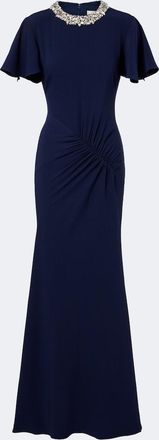 Roland Mouret Crystal-embellished gathered gown