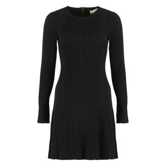 Michael Kors Kleedjes, Dames, Zwart, L, Polyester, Geribbelde Stretch Viscosemix Jurk