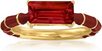 Ross-Simons Garnet and Red Enamel Ring in 18kt Gold Over Sterling