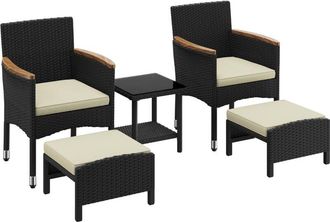 Yaheetech Juego De Muebles De Patio De 5 Piezas Conjunto De Conversaci&oacute;n De Polirat&aacute;n Para Exterior Sillones Acolchados Con Otomanas Y Mesa De Caf&eacute; Para Jard&iacute;n 