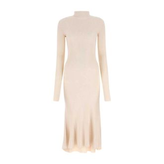 Balenciaga Knitted Dresses, female, Beige, Size: XS High-neck Knitted Midi Dress
