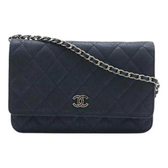 Chanel Pre-owned Matelasse Sparkle Leather Chain Wallet - Dames - Pre-owned - Blauw - Maat: ONE Size Leer