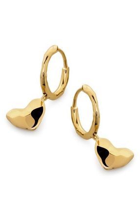 Monica Vinader Heart Drop Huggie Hoop Earrings in 18Ct Gold Vermeil at Nordstrom