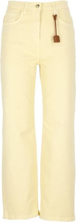 Elisabetta Franchi Gele Katoenen Jeans met Riemlussen - Dames - Regular Fit Jeans - Beige - W32 - Katoen - Jeans