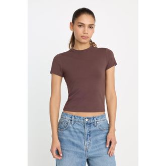 Good American Womens Super Stretch Baby T-Shirt | Bitter Cocoa, Size Medium | Good American by Khlo&Egrave; Kardashian