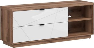 Petits Meubles Mueble tv 2 cajones paneles de madera melaminados blanco y madera