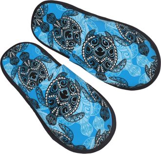 Generic Fuzzy Slippers Bohemian Sea Turtle Home Slippers Casual Comfy Slipper For Women Travel Indoor L