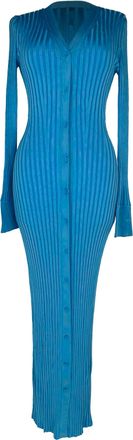 Galvan London Rhea Ribbed-Knit Maxi Dress in Blue Viscose