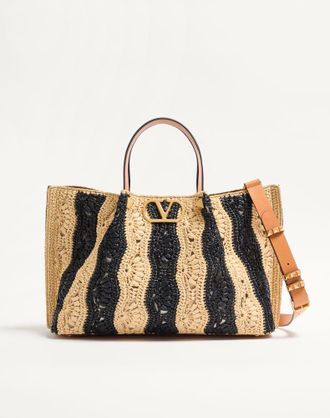 Valentino Garavani Valentino Garavani medium raffia shopping bag with wave motif. Wo