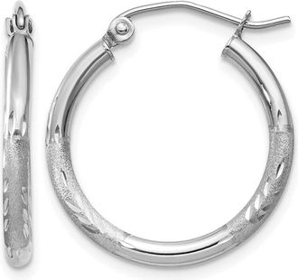 Diamond2Deal 14k Gold Satin & Diamond-cut 2x20mm Round Hoop Earrings
