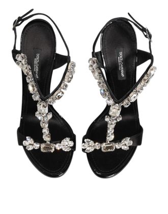 Dolce & Gabbana Womens Black Keira Crystals Heels Sandals Shoes Viscose Silk Calf