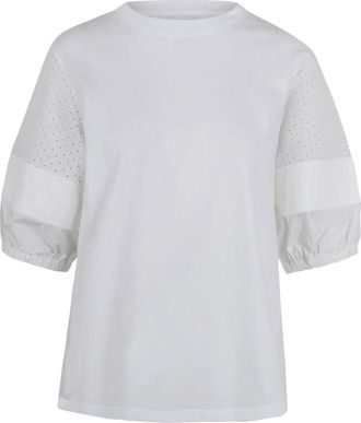 Moncler T-shirt met San Gallo kanten mouwen - Dames - T-shirts - Wit - M - Tops