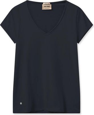 Mos Mosh Navy V-hals T-shirt Biologisch katoen - Dames - T-shirts - Blauw - L - Katoen - Tops
