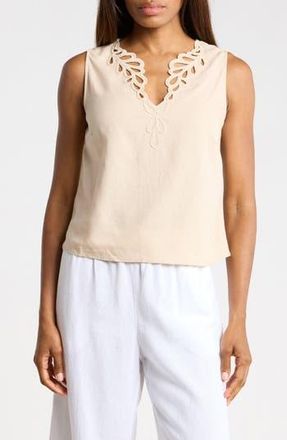 Ellen Tracy Embroidered Eyelet Sleeveless Top in Linen at Nordstrom Rack, Size X-Small