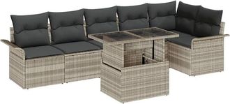 vidaXL Vidaxl - Conjunto De Sof&aacute; De Jard&iacute;n Con Coj&iacute;n 7 Pcs Gris Claro Polirat&aacute;n