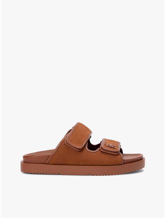 Tommy Hilfiger Womens Nubuck Leather Double-Strap Slide Sandal - Warm Bronze - US 6 / EU 36