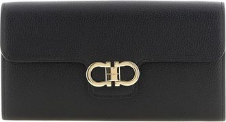 Ferragamo Gancini Portemonnee met Ketting - Dames - Clutches - Zwart - ONE Size - Leer - Tassen