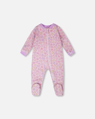 Deux par Deux Organic Cotton Animal Print One-Piece Pyjama in Purple Animal Print at Nordstrom, Size 12M
