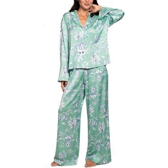 Midnight Bakery Floral Satin Pajamas in Green at Nordstrom, Size X-Large
