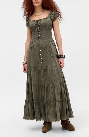 BDG Samira Smocked Maxi Dress in Khaki at Nordstrom, Size X-Large