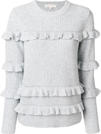 Michael Kors Wol wollen trui met ronde hals - Dames - Ronde hals truien - Grijs - XS - Wol - Truien & Vesten