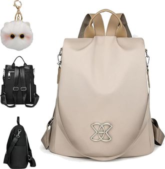 Generic Anti-Theft Large Capacity Backpack, Leisure Shoulder Bags for Women Multi Purpose, Crossbody Oxford Cloth Lightweight Backpack Bag, Waterproof (Beige)