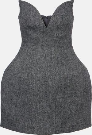 Self Portrait Herringbone wool-blend bustier dress