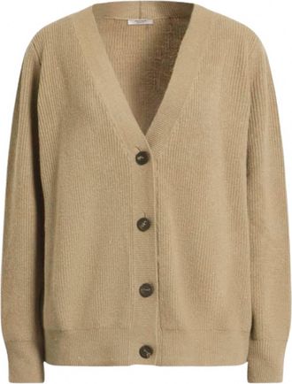 PESERICO Womens Longsleeve Wool Cashmere Blend Knit Cardigan In Amber Beige