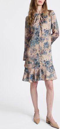 Santorelli Drake Long Sleeve Ruffled Skirt Shift Dress in Dune at Nordstrom, Size 10