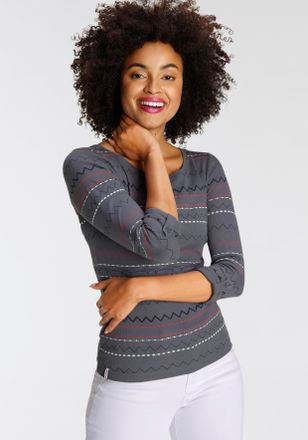 Kangaroos Langarmshirt KANGAROOS, Damen, Gr. 36/38, blau, Rippware, Obermaterial: 100% Baumwolle, bedruckt, gemustert, sehr figurbetont h&uuml;ftbedeckend, Rundhals,