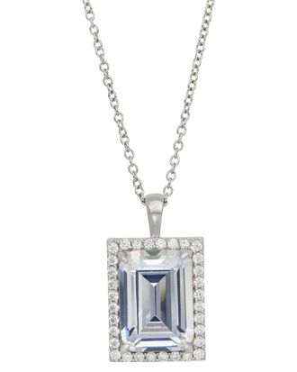 Savvy Cie Jewels Silver Cz Emerald Cut Halo Necklace