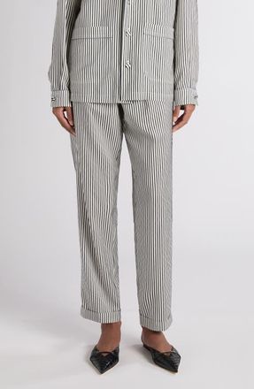 Tom Ford Stripe Silk Pajama Pants in Black/White at Nordstrom, Size 10 Us