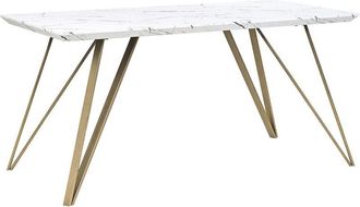 Beliani Beliani - Mesa de comedor blanca con tablero de mdf dorado patas de metal 150 x 80 cm efecto mármol glamour industrial Molden