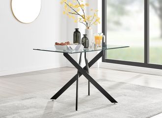 Furniturebox Leonardo 120cm 4-Seater Glass & Chrome Metal Starburst Dining Table in Black