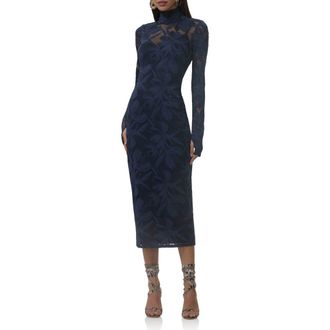 AFRM Shailene Long Sleeve Turtleneck Floral Lace Dress in Black Iris at Nordstrom Rack, Size X-Small