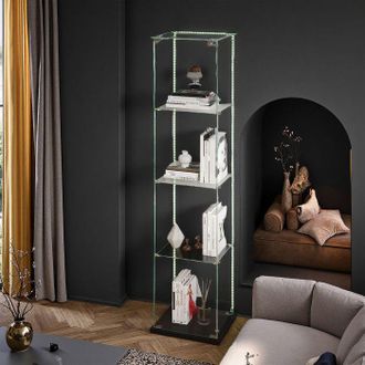 OEM Vitrina De Vidrio - Led - 4 Estantes - Armario De Presentaci&oacute;n Para Sal&oacute;n - Para Colecci&oacute;n - Escandinavo - 163 X 39 X 35cm - Negro