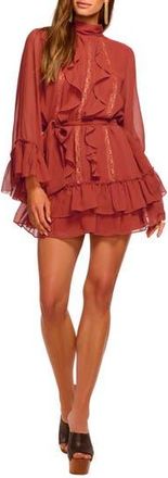 Ramy Brook Claudia Lace & Ruffle Detail Long Sleeve Silk Minidress in Amber at Nordstrom Rack, Size Small