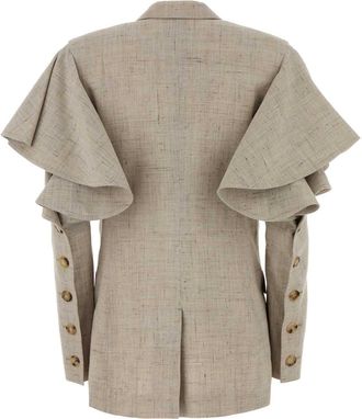 Moschino Womens Ruffled-Sleeve Viscose Jersey Blazer Beige Blazers