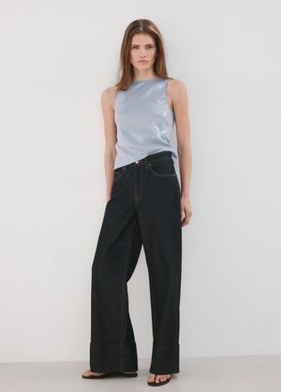 Mango Top maglia paillettes celeste - Donna - S - MANGO