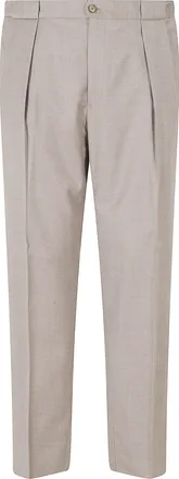 BRIGLIA 1949 Beige Portobello Tailored Reverse Pleats Flannel Wool Pants