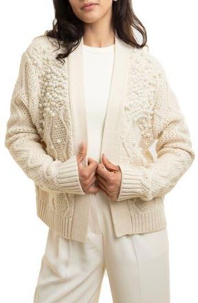 Saachi Faux Pearl Open Knit Cardigan in Ivory at Nordstrom Rack