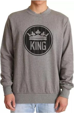 Dolce & Gabbana Crown King Cotton Pullover Sweater - Heren - Ronde hals truien - Grijs - XS - Katoen - Truien & Vesten