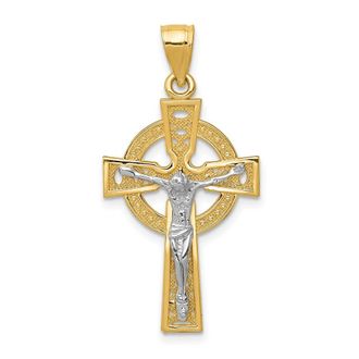 Diamond2Deal 14k Two-tone Gold Iona Crucifix Pendant
