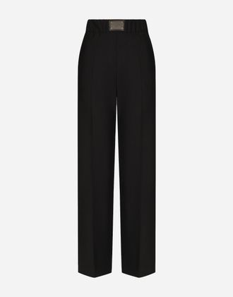 Dolce & Gabbana Flared Wool Pants With Logo Tag - Woman Pants And Shorts Black Wool 36