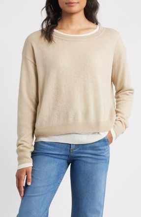 BOSS Femok Layered Wool Blend Sweater in Beige at Nordstrom Rack, Size X-Large