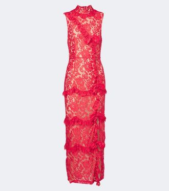 Alessandra Rich Vestido de c&oacute;ctel de encaje con lazo