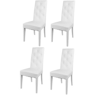 Tommychairs Tommychairs - Set 4 sedie modello Chantal per cucina e sala da pranzo, struttura in legno di faggio verniciata bianco, seduta e schienale con bottoni