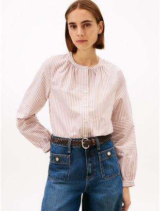 Tommy Hilfiger Womens Collarless Poplin Shirt - Brown - XXL